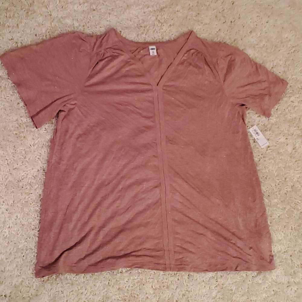 OldNavy Pink Sparkle V-neck Tee ruched front asymmetrical hem 2XL NWT